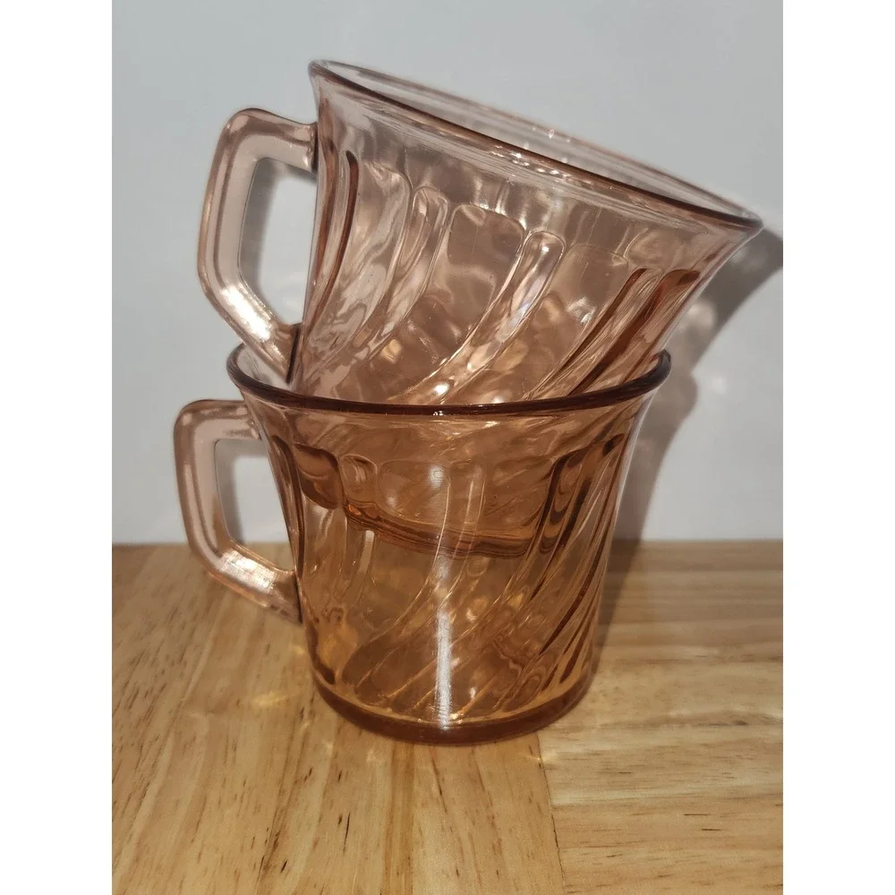 Vintage Fortecrisa Mexico pink depression Style glass set tea cups of‎ 2 1970s